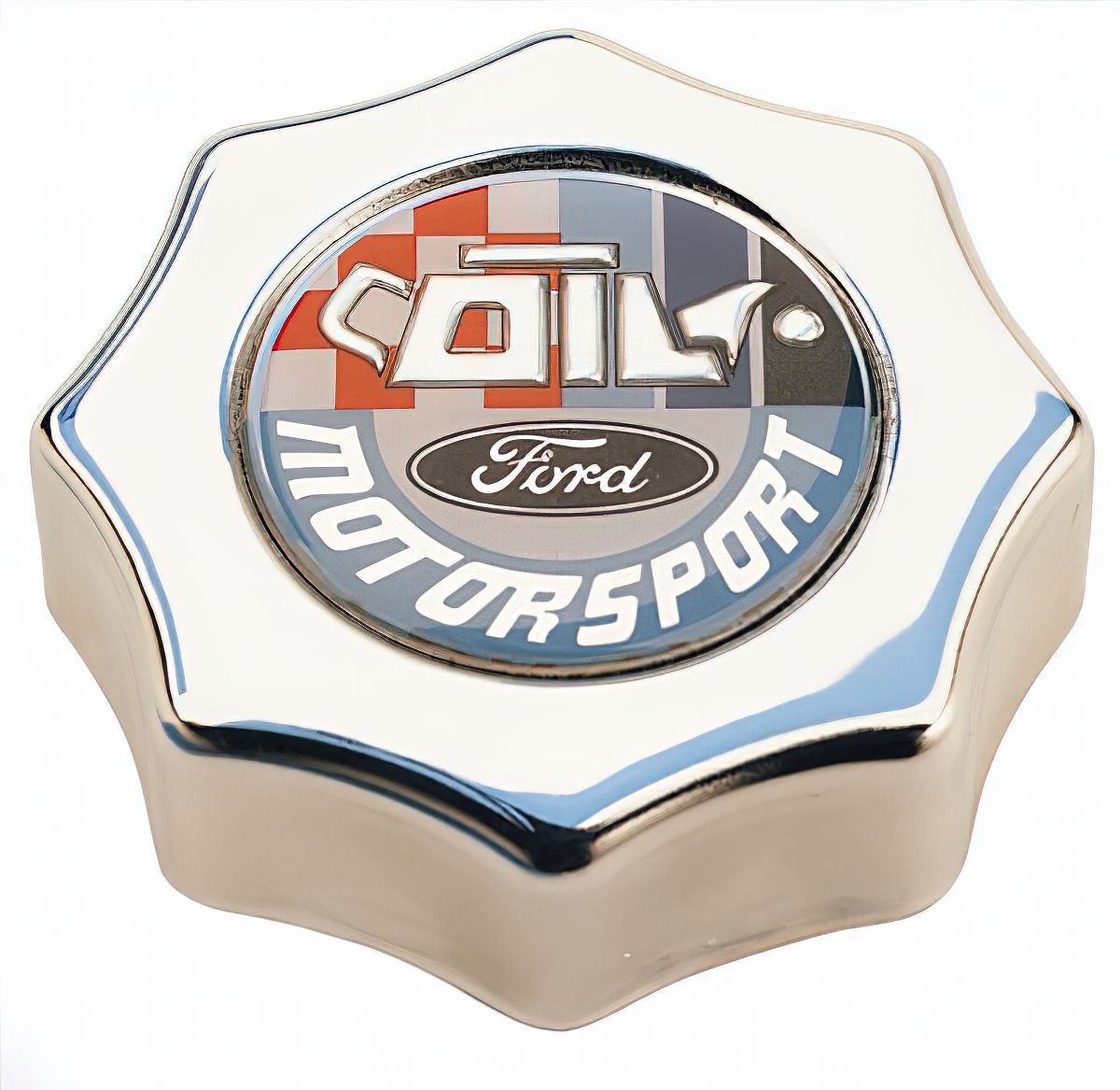 Ford Performance 302-236 Mustang Oil Breather Cap Push-In Chrome Open  Element With Ford Racing Logo